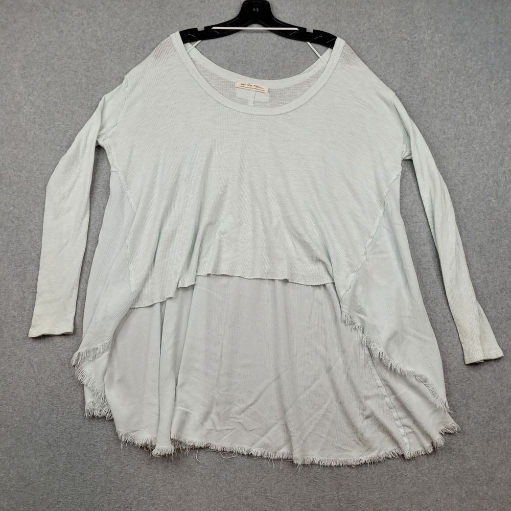 We The Free Top Womens Medium Light‎ Blue High Low Frayed Hem Long Sleeve Cotton